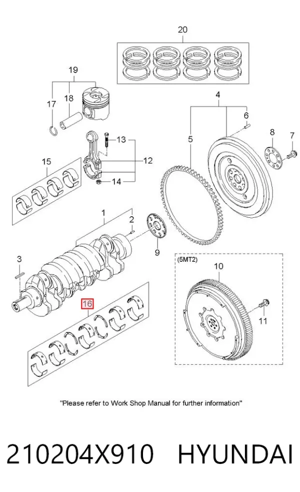 Folhas inseridas principais de cambota, kit, padrão (STD) 210204X910 Hyundai/Kia