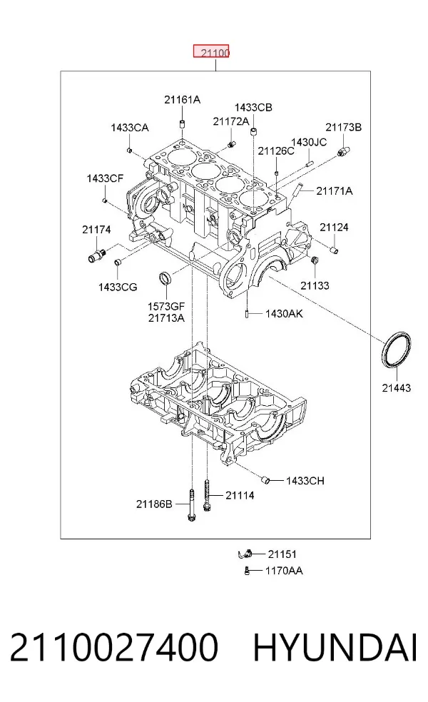 Bloco de cilindros de motor 2110027400 Hyundai/Kia