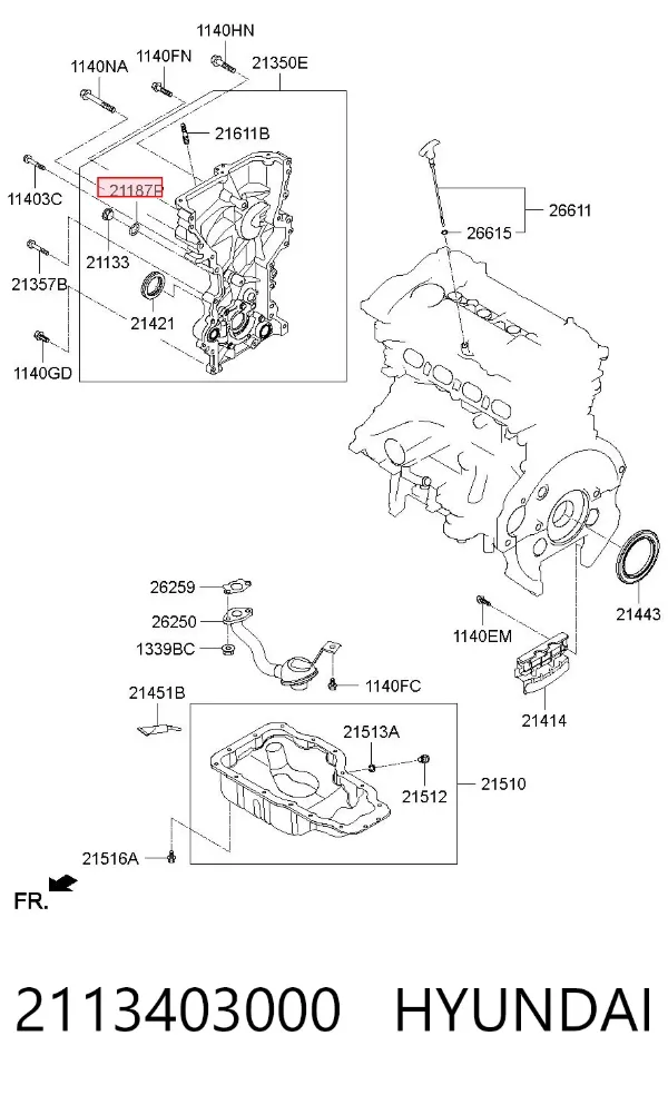 Vedante de rolha de panela de motor 2113403000 Hyundai/Kia
