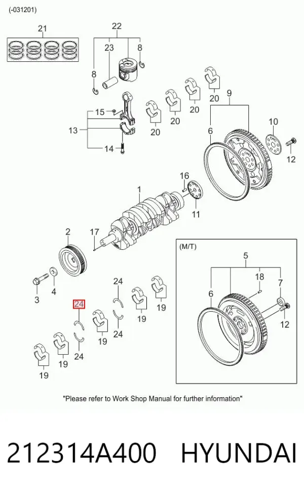Folhas inseridas principais de cambota, kit, padrão (STD) 212314A400 Hyundai/Kia