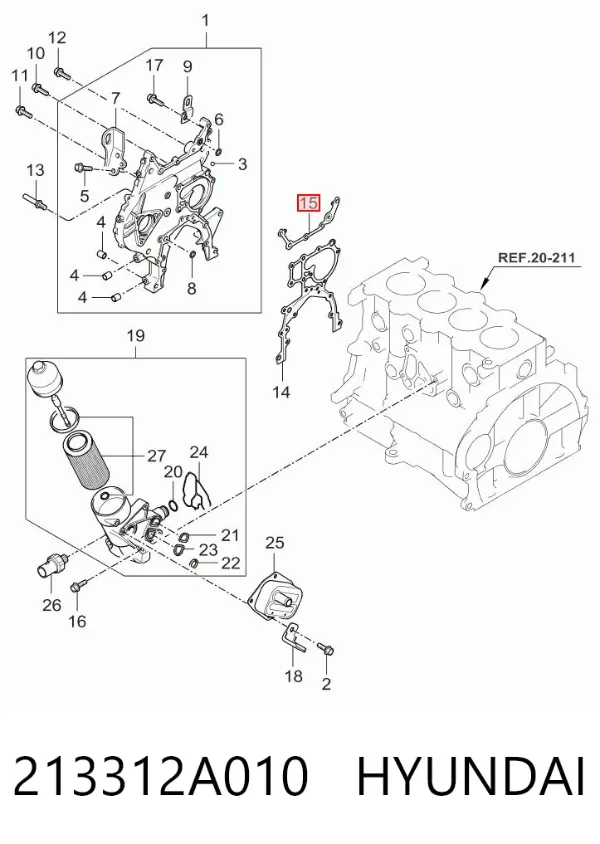 Vedante de bomba de óleo 213312A010 Hyundai/Kia