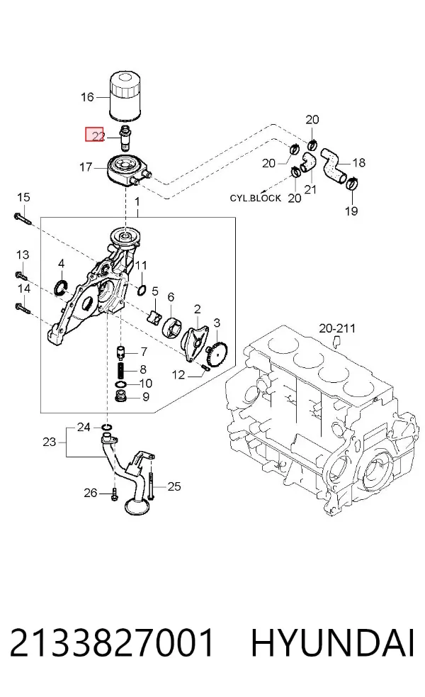 Válvula de retorno de óleo do sistema 2133827001 Hyundai/Kia