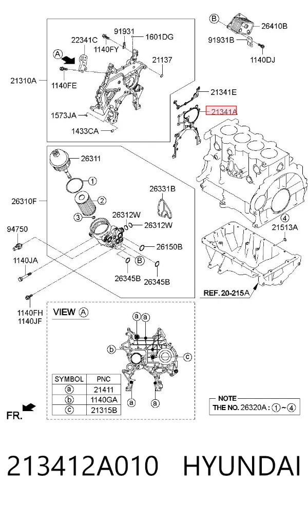Vedante inferior de tampa dianteira de motor 213412A010 Hyundai/Kia