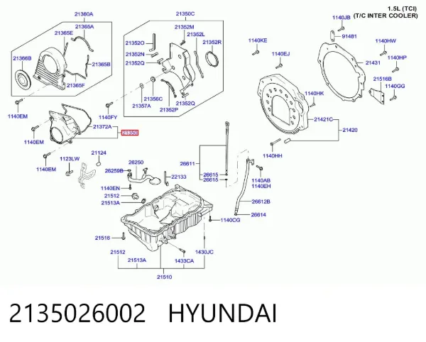 Proteção inferior da correia do mecanismo de distribuição de gás 2135026002 Hyundai/Kia