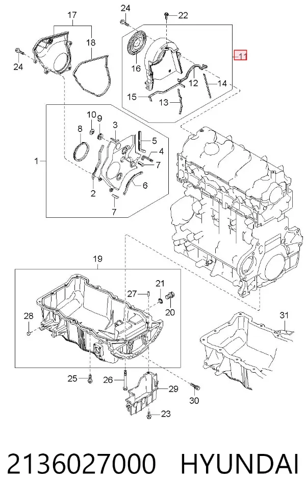 Proteção superior da correia do mecanismo de distribuição de gás 2136027000 Hyundai/Kia