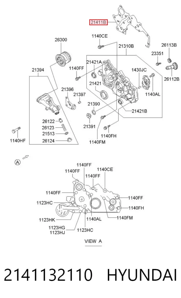 Vedante de tampa dianteira de motor 2141132110 Hyundai/Kia