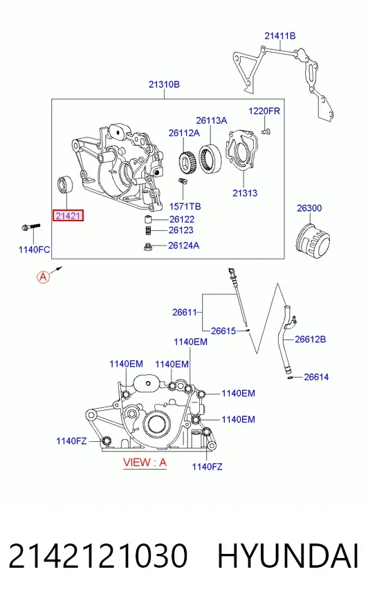 Vedação dianteira de cambota de motor 2142121030 Hyundai/Kia
