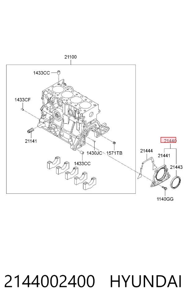 Vedação traseira de cambota de motor 2144002400 Hyundai/Kia
