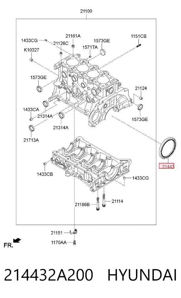Vedação traseira de cambota de motor 214432A200 Hyundai/Kia