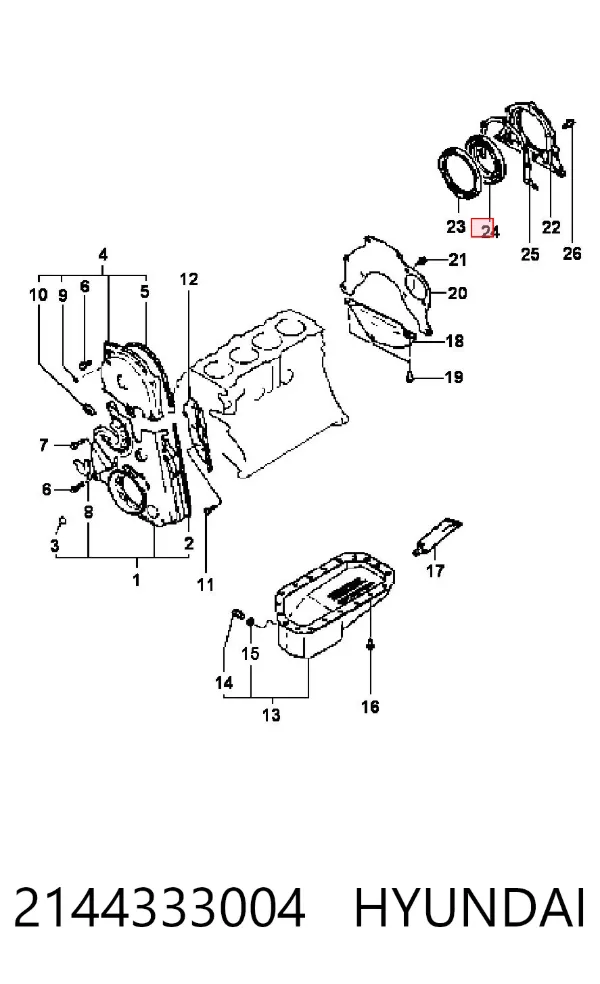 Vedação traseira de cambota de motor 2144333004 Hyundai/Kia