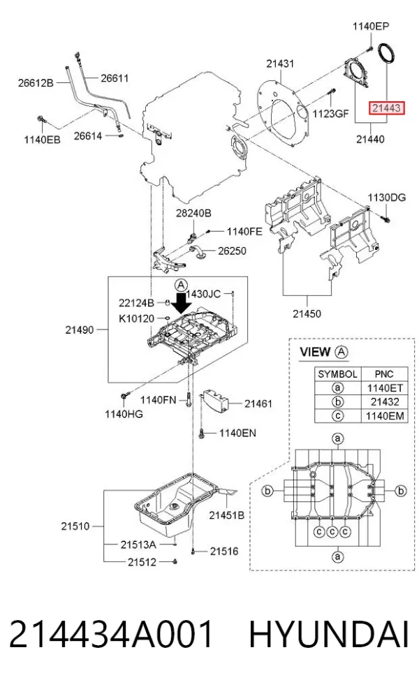 Vedação traseira de cambota de motor 214434A001 Hyundai/Kia