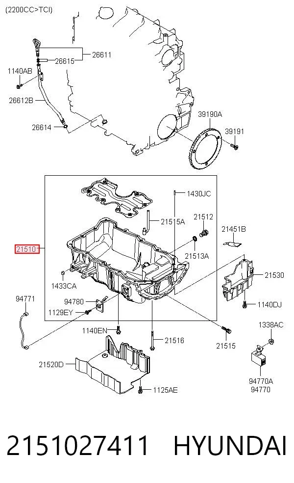 Panela de óleo de cárter do motor 2151027411 Hyundai/Kia