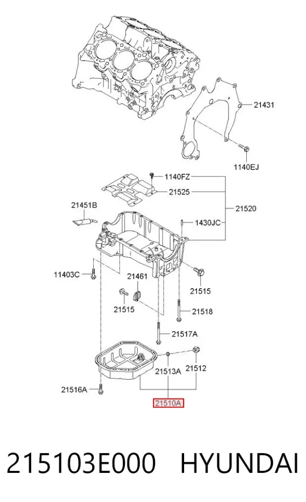 Panela de óleo de cárter do motor 215103E000 Hyundai/Kia