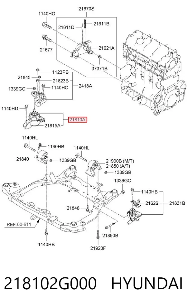 Coxim (suporte) direito de motor 218102G000 Hyundai/Kia