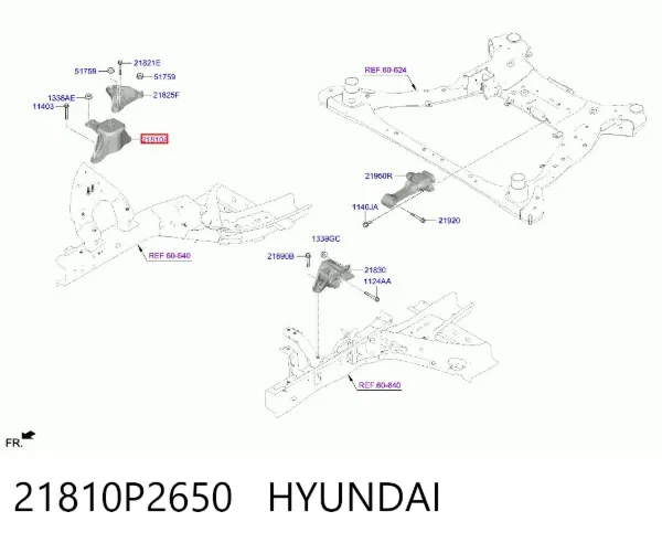 Coxim (suporte) direito de motor 21810P2650 Hyundai/Kia