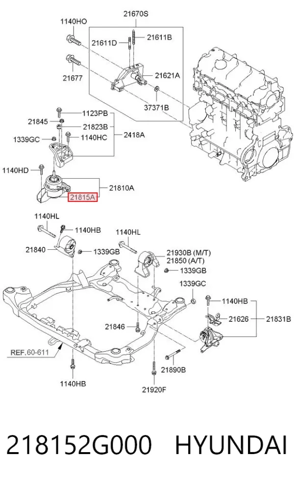 Consola de coxim (apoio) direita de motor 218152G000 Hyundai/Kia