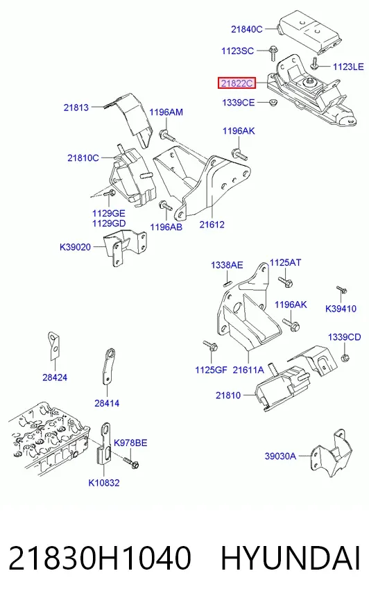 Coxim (suporte) traseiro de motor 21830H1040 Hyundai/Kia