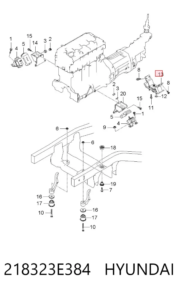 Coxim de transmissão (suporte da caixa de mudança) 218323E384 Hyundai/Kia