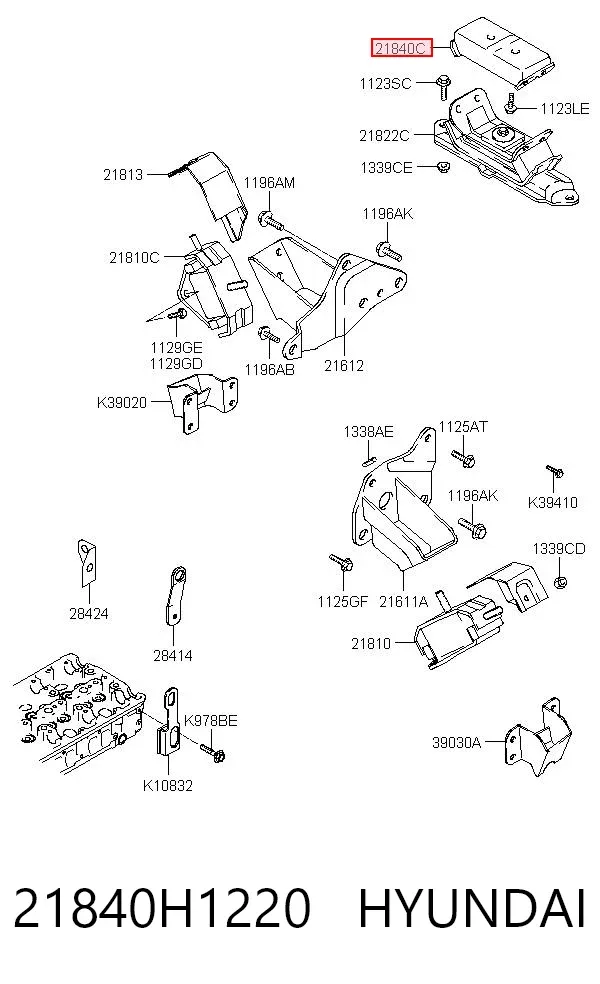 Coxim de transmissão (suporte da caixa de mudança) 21840H1220 Hyundai/Kia