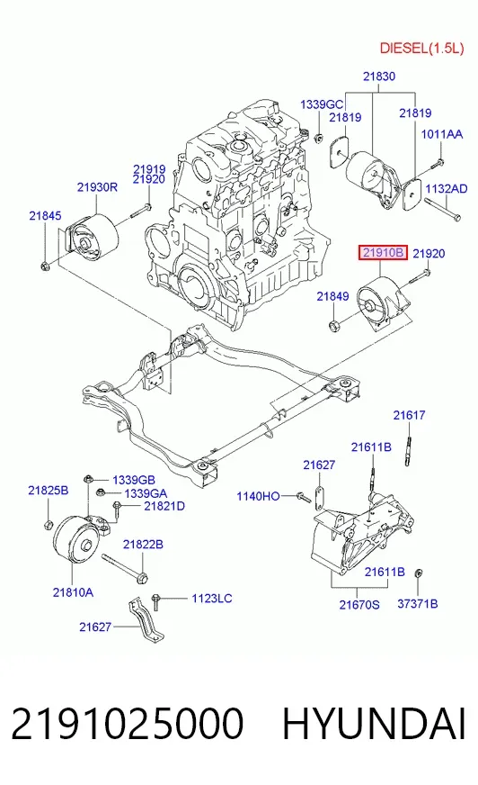 Coxim (suporte) dianteiro de motor 2191025000 Hyundai/Kia