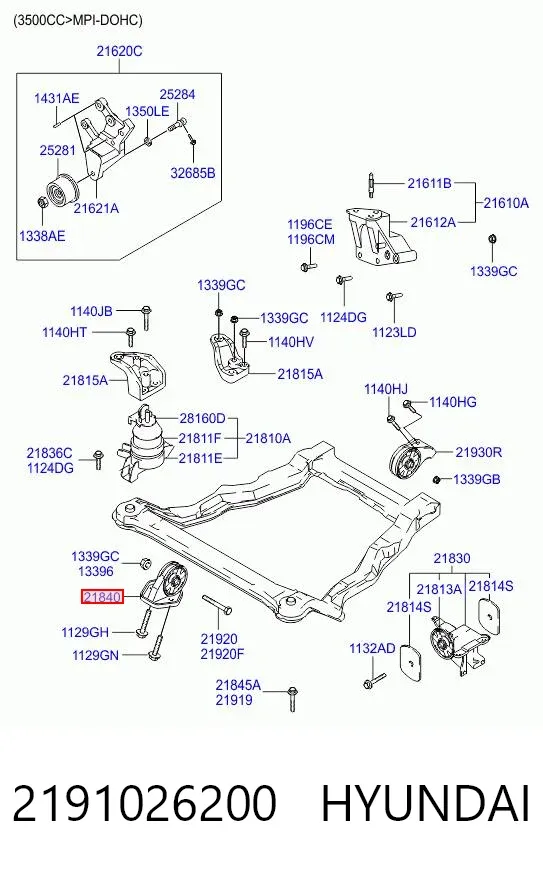 Coxim (suporte) dianteiro de motor 2191026200 Hyundai/Kia