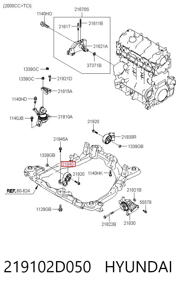 Coxim (suporte) dianteiro de motor 219102D050 Hyundai/Kia