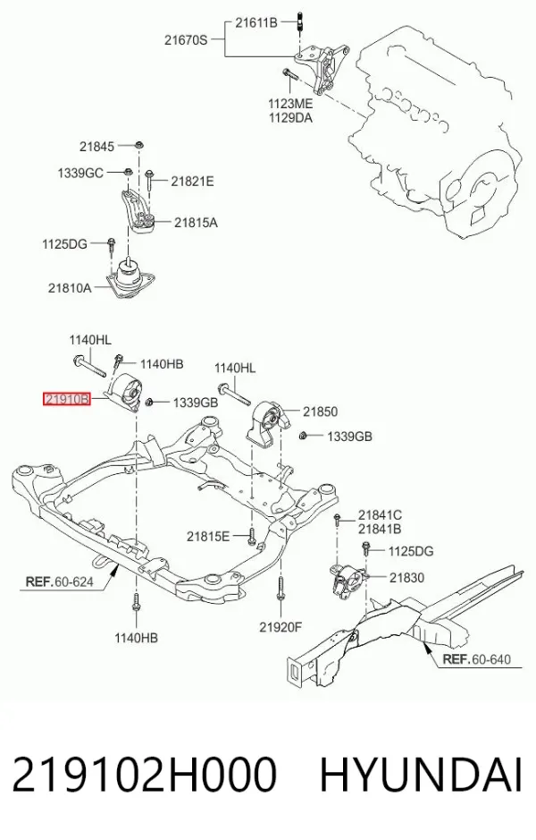 Coxim (suporte) dianteiro de motor 219102H000 Hyundai/Kia
