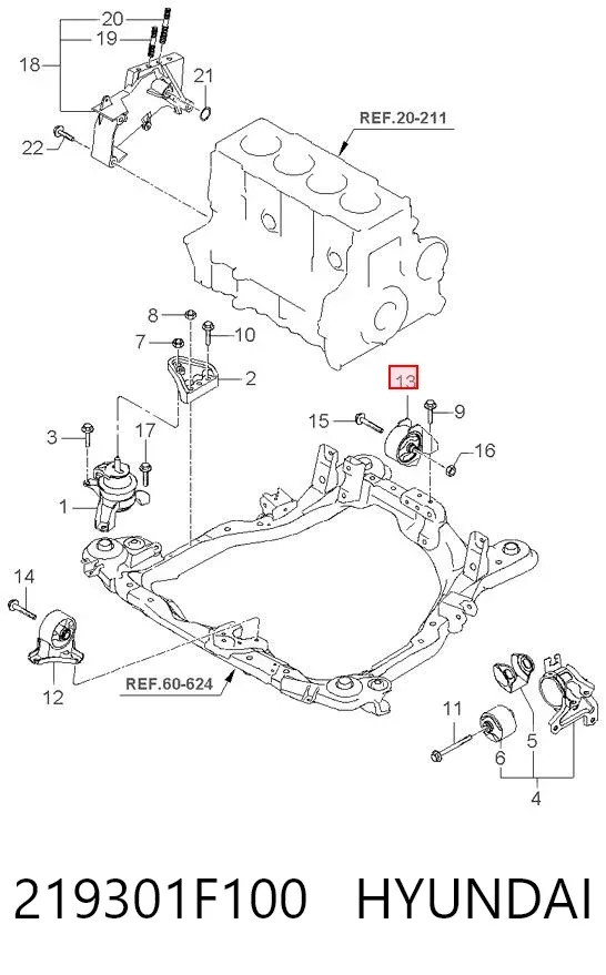 Coxim (suporte) traseiro de motor 219301F100 Hyundai/Kia