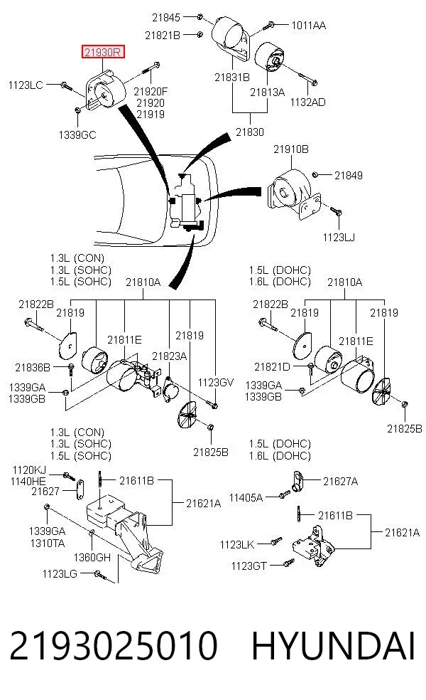 Coxim (suporte) traseiro de motor 2193025010 Hyundai/Kia