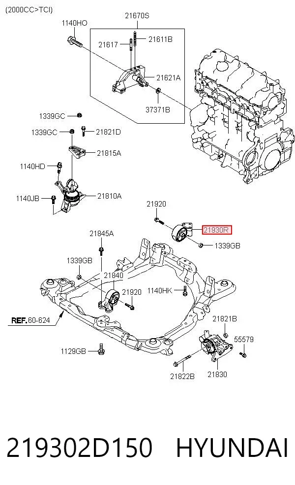 Coxim (suporte) traseiro de motor 219302D150 Hyundai/Kia