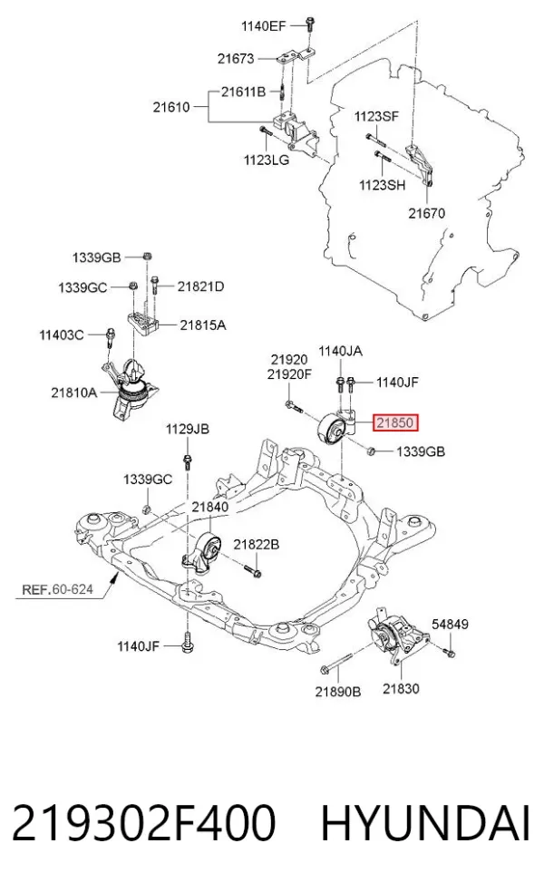 Coxim (suporte) traseiro de motor 219302F400 Hyundai/Kia