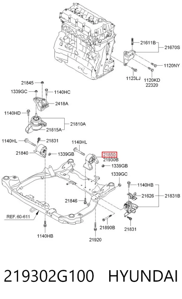 Coxim (suporte) traseiro de motor 219302G100 Hyundai/Kia