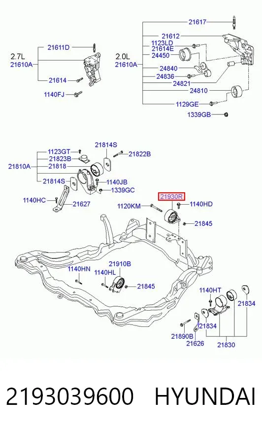 Coxim (suporte) traseiro de motor 2193039600 Hyundai/Kia