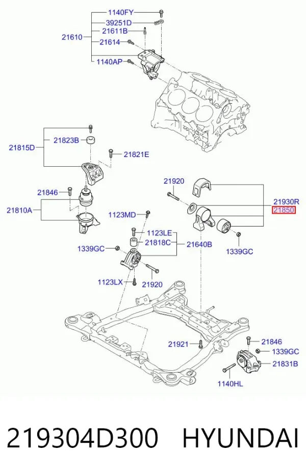 Coxim (suporte) traseiro de motor 219304D300 Hyundai/Kia