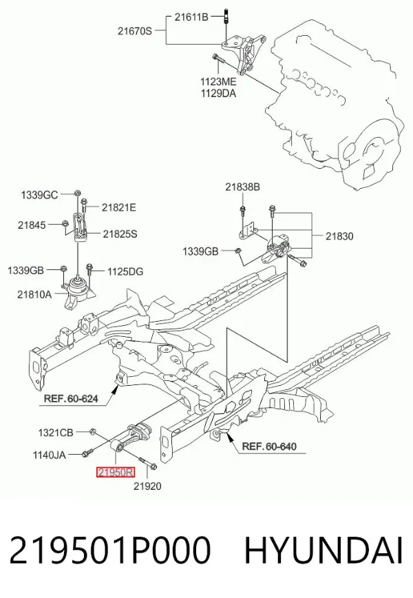 Coxim (suporte) dianteiro de motor 219501P000 Hyundai/Kia