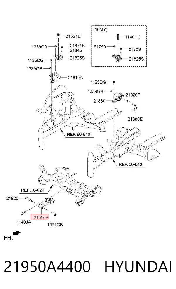 Coxim (suporte) dianteiro de motor 21950A4400 Hyundai/Kia