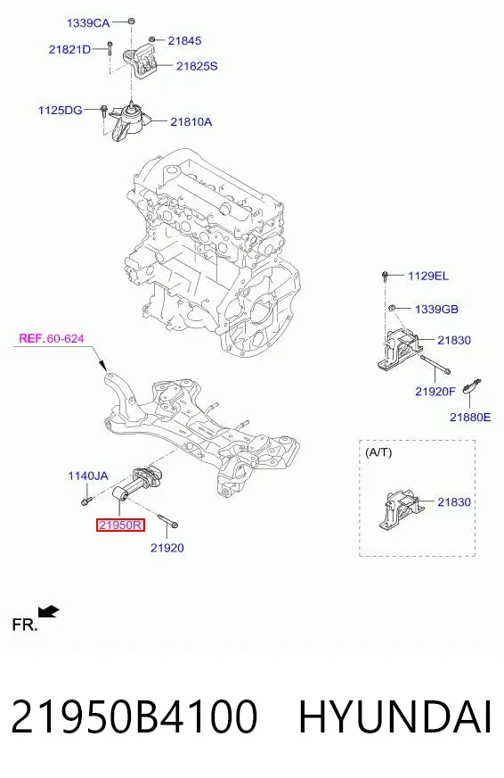 Coxim (suporte) dianteiro de motor 21950B4100 Hyundai/Kia