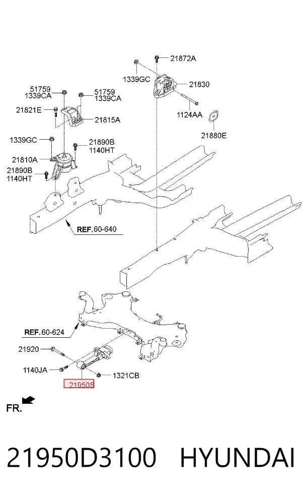 Coxim (suporte) traseiro de motor 21950D3100 Hyundai/Kia