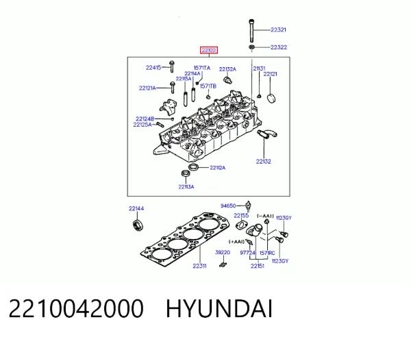 Cabeça de motor (CBC) 2210042000 Hyundai/Kia