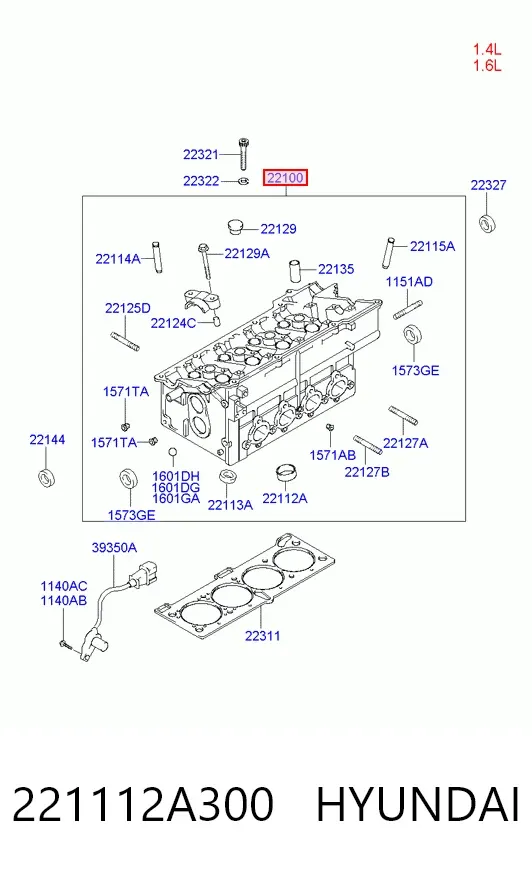 Cabeça de motor (CBC) 221112A300 Hyundai/Kia