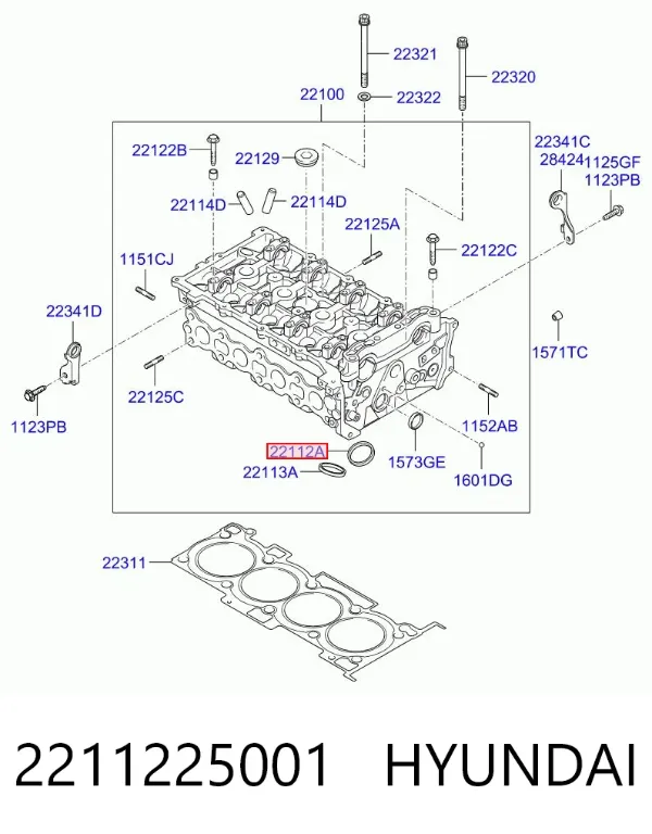 Assento de válvula de admissão 2211225001 Hyundai/Kia