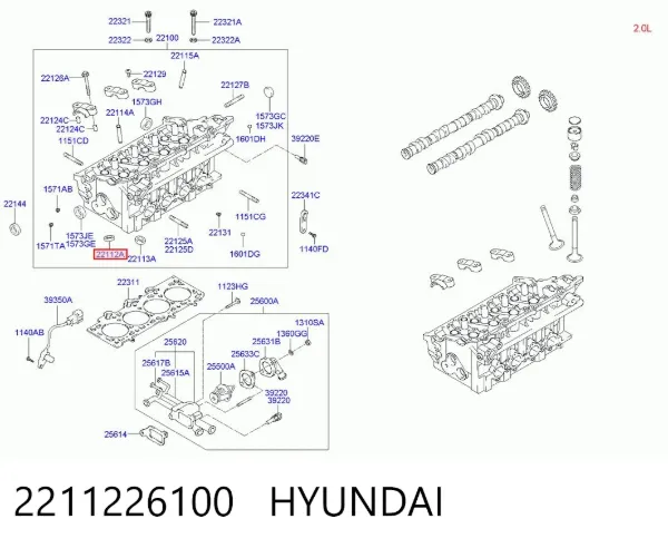 Assento de válvula de admissão 2211226100 Hyundai/Kia