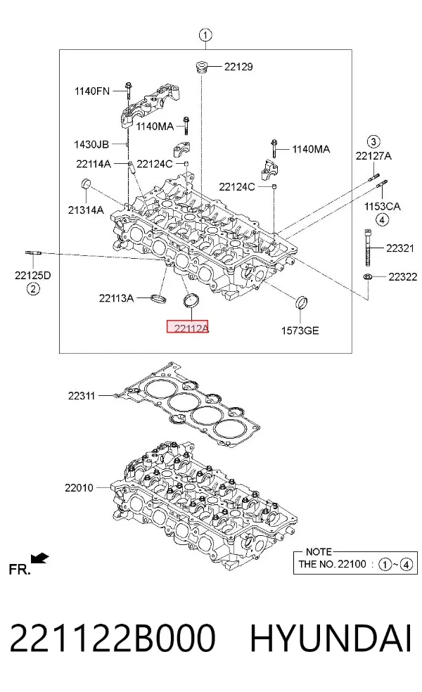 Assento de válvula de admissão 221122B000 Hyundai/Kia