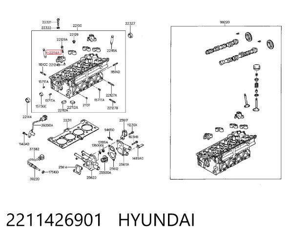 Guia de válvula de admissão 2211426901 Hyundai/Kia