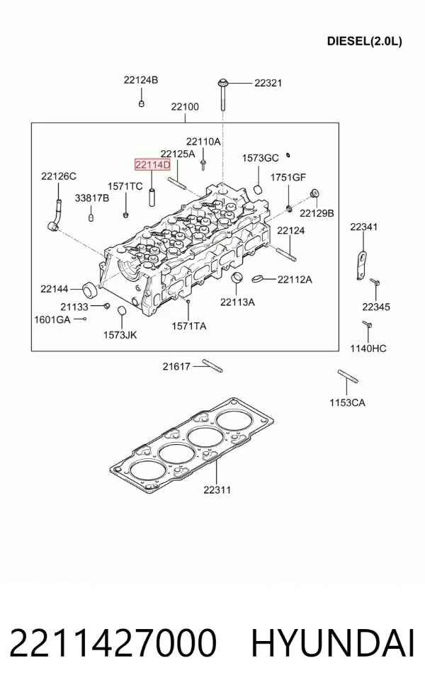Guia de válvula 2211427000 Hyundai/Kia