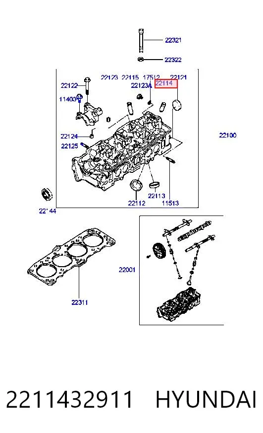Guia de válvula de admissão 2211432911 Hyundai/Kia