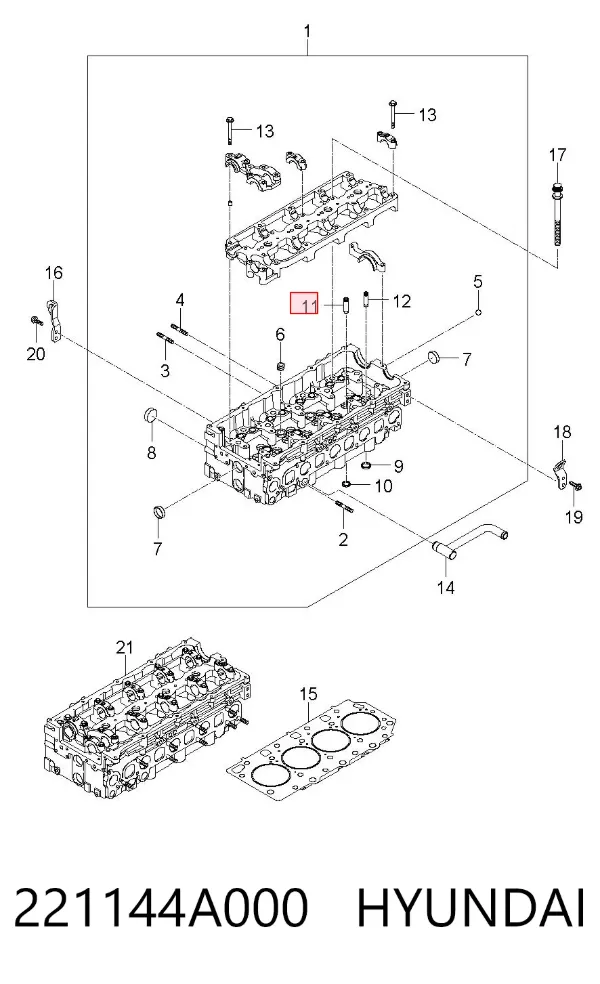 Guia de válvula de admissão 221144A000 Hyundai/Kia