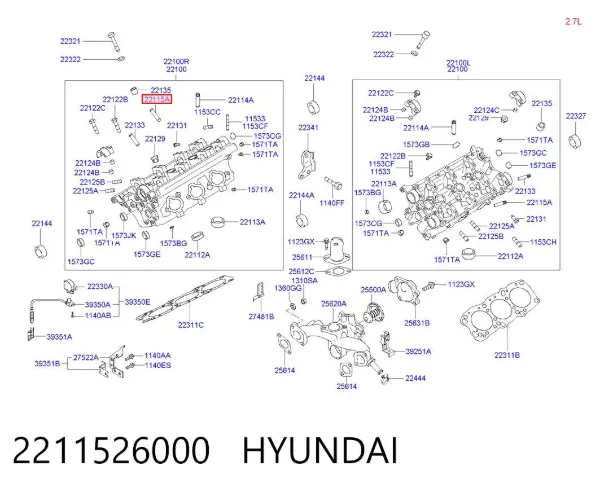 Guia de válvula de escape 2211526000 Hyundai/Kia