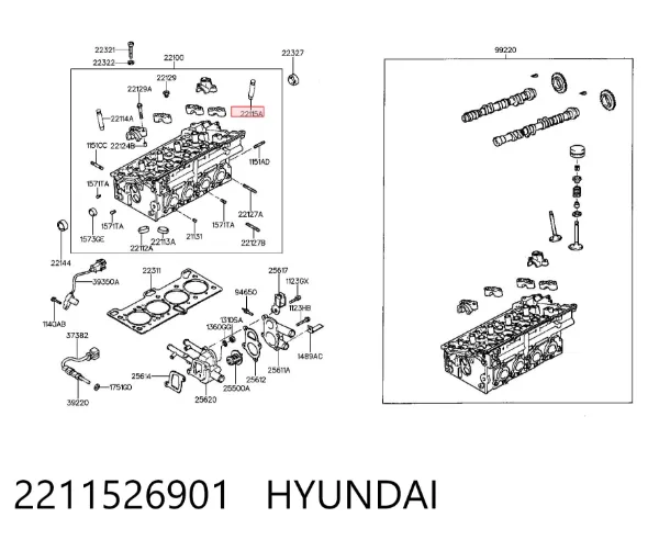 Guia de válvula de escape 2211526901 Hyundai/Kia