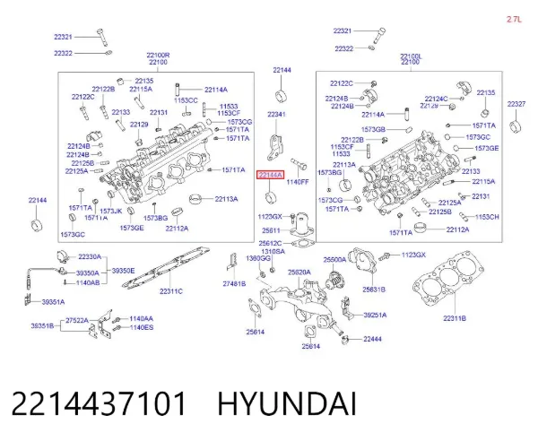Vedação dianteira da árvore distribuidora de motor 2214437101 Hyundai/Kia